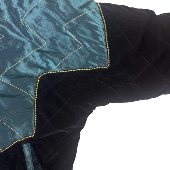 Vintage 90s Velvet Abstract Jacket XL | Teal Green Quilted Art Deco Statement - Picture 9 of 14